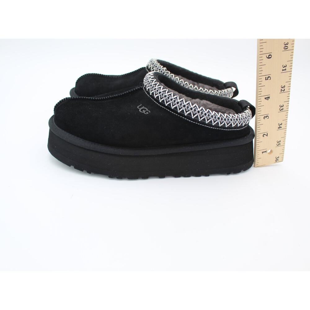 UGG Tazz Platform Slipper Womens 8 Black Suede Sheepskin Cozy Comfort Shoe - Picture 3 of 8